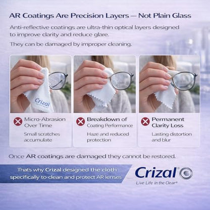 Crizal Microfiber Cleaning Cloths for Eyeglasses – Designed & Tested by CRIZAL® for AR-Coated Lenses – Safe Lens Cleaning Without Scratching-4 Pack - color: Cloth, 4 Pack