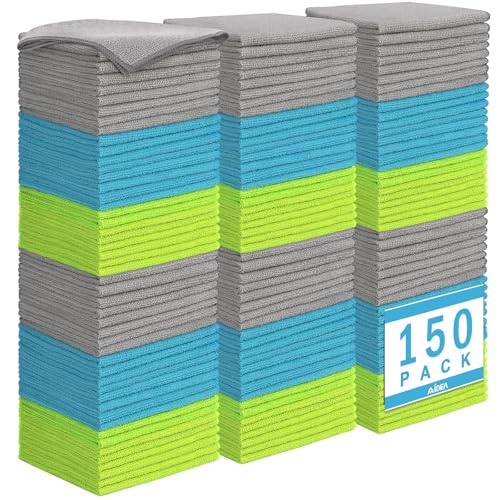 AIDEA Microfiber Cleaning Cloth-150PK, Soft Microfiber Towels for Cars, Absorbent Cleaning Rags, Lint-Free Streak-Free Wash Cloths for House, Kitchen, Window(12in.x12in) - color: Multi-colored, size: 12 in. x 12 in.