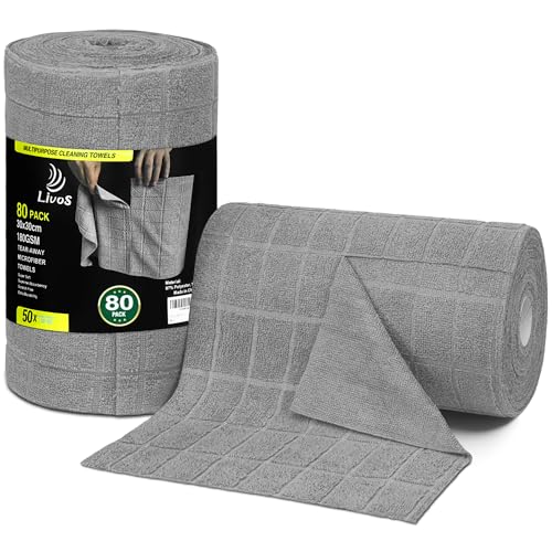 LIVOS Microfiber Cleaning Cloth Roll - 80 Pack, Reusable Paper Towels, Microfiber Towels for Cars, Super Absorbent Lint Free Cleaning Rags for House, Kitchen, Window-Check Grey, 11.5"x11.5" - color: Check Grey