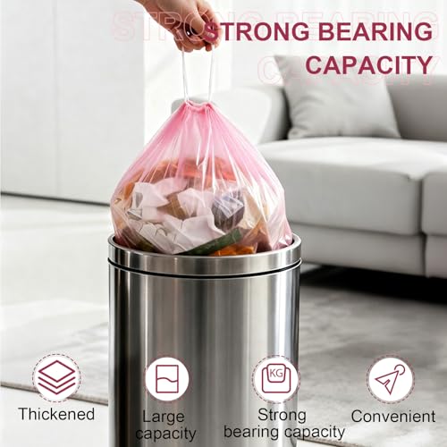 13 Gallon Drawstring Trash Bags, 40 Count Heavy Duty Kitchen Garbage Bags, Strong & Thick, Leak Proof, Tear Resistant, Unscented, for Home, Office, Bathroom, Fits Tall Kitchen Bins (Pink) - color: Pink-40 Count