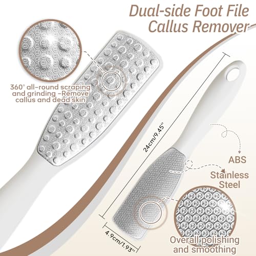 New Foot Brush & Foot File Set(2PCS), 3-in-1 Foot Scrubber in Shower, 10.2’’-27.5’’Adjustable Long Handle Foot Scrub Brush and Upgrade Foot File Callus Remover, Gift-Box Packed(White Set) - color: White+foot File