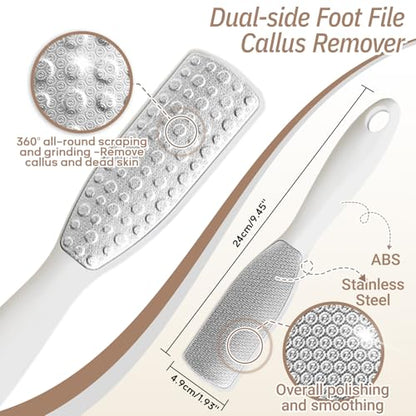 New Foot Brush & Foot File Set(2PCS), 3-in-1 Foot Scrubber in Shower, 10.2’’-27.5’’Adjustable Long Handle Foot Scrub Brush and Upgrade Foot File Callus Remover, Gift-Box Packed(White Set) - color: White+foot File