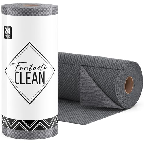 Fantasticlean Large Microfiber Cleaning Cloth Roll - 18'' by 12'', 24 Sheets, Thick, Super Absorbent and Reusable Rags, Daily Cleaning Supplies for Vehicle.. (DimGrey) - size: 24 Pack-Grey