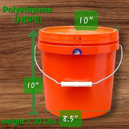2 Gallon Bucket with Lid & Handle Food Safe BPA Free PolyEthylene Plastic HDPE Leak Proof Seal Heavy Duty Storage Container Pail 75mil Metal Handle Premium Quality Buckets FDA Compliance (Orange) - color: Orange