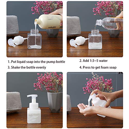 UUJOLY Foaming Soap Dispenser, 250ml (9oz) Refillable Pump Bottle for Liquid Soap, Shampoo, Body Wash (2 Pcs) (Small Clear) - color: Clear, size: 9 oz (2 Pack)