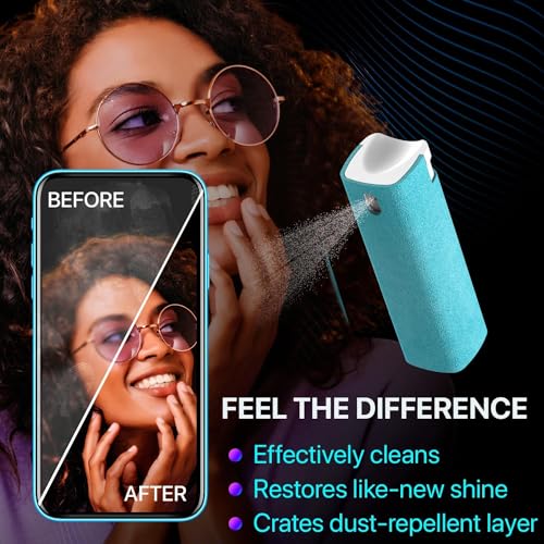 IO CLEAN Mini Screen Cleaner Spray – Finger Proof Screen Cleaner for Smartphones, iPads, MacBooks, Laptops, Car Screens, Touchscreens – 3in1 Mist Cleaner, Microfiber Cloth and Cover (Navy Blue) - color: Navy blue