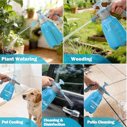 Hand Pump Sprayer 1/2 Gallon, 68 Oz Leak-Proof Water Mister Spray Bottle, 2L Handheld Garden Pressure Sprayer in Lawn and Garden, with Adjustable Nozzle, Extended Spray Rod & Safety Valve