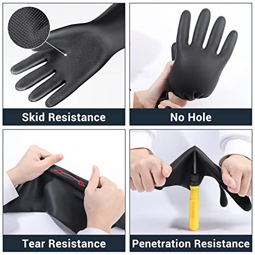 Thick Chemical Resistant Gloves, 3 Pairs 18" Long Anti Slip Diamond Grip Black Waterproof Alkali/Acid/Oil Resistant Reusable Heavy Duty Rubber Gloves for Cleaning, Dishwashing, Gardening - color: Textured，black+black, size: XL-3Pairs