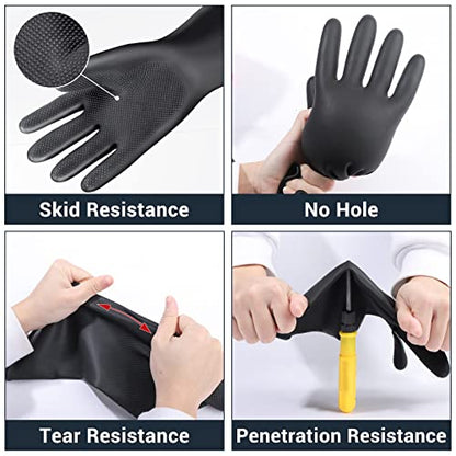 Thick Chemical Resistant Gloves, 3 Pairs 18" Long Anti Slip Diamond Grip Black Waterproof Alkali/Acid/Oil Resistant Reusable Heavy Duty Rubber Gloves for Cleaning, Dishwashing, Gardening - color: Textured，black+black, size: XL-3Pairs