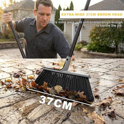 Large Angle Brooms Indoor Outdoor Broom with Long Handle Stiff Bristle Sweeper for Kitchen Garage Deck Courtyard Lobby Patio Lawn Leaves (Gray) - color: Gray