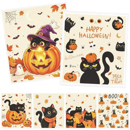 Fall Halloween Swedish Dishcloths for Kitchen, 6 Pack Black Cat and Pumpkin Reusable Cellulose Sponge Paper Towels Washable, Fast Drying Swedish Dish Cloth for Home Cleaning - style: Fall Halloween