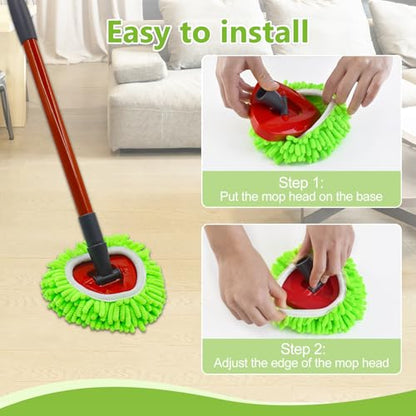 Mop Heads Replacements,Mop Replace Heads Compatible with Ocedar RinseClean 2-Tank Spin Mop,Reusable Mop Head for Wet/Dry,3 Pack Chenille&Microfiber Dust Mop Refills for Multi-Surface Floor Cleaning - size: mini-3pack