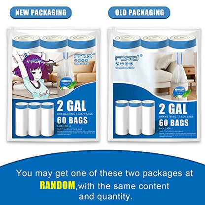 FORID Mini Drawstring Trash Bags - 2 Gallon Small Bathroom Garbage Bags White Plastic Trash Can Liners Disposable Unscented Wastebasket Bags 60 Count for Office bedroom Home 7.5 Liter - color: Best Seller: 2 Gallon - 60 Pack