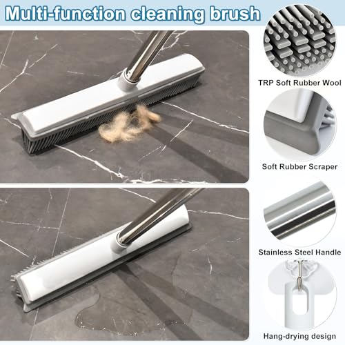 Enmaipet Carpet Rake for Pet Hair Removal, Reusable Pet Hair Remover with 48” Adjustable Long Handle, Pet Hair Remover Gloves, Dog Hair Rake Brush for Rugs, Mats, Couch, Furniture