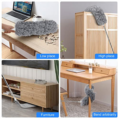 Duster with Extension Pole for Cleaning Ceiling Fans, High Ceilings, in Addition, Dusters for Cleaning Can Also Be Used for Low Places Cleaning, Such As Cabinets, Sofas, and Other Small Spaces.