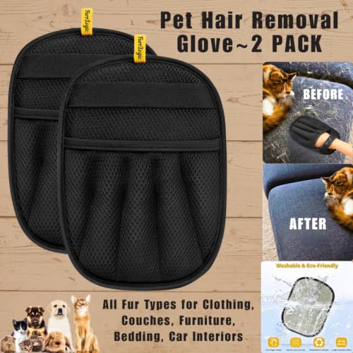 Pet Hair Remover Kit - Premium Pet Hair Removal Glove (2pk) - Self Cleaning Slicker Brush - Travel Lint Roller - Copper Carpet Rake for a Clean Home & Happy Pets!