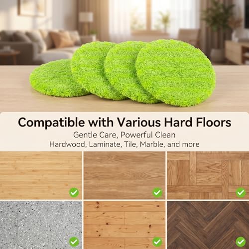 8 Inch Electric Spin Mop Replacement Pads Compatible with VMAI G700, P700 & Gobot - Heavy Duty Green Scrubby Refills - Washable Microfiber Floor Cleaning Heads (Not for Bissell) - size: 8in