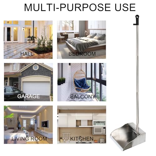 Stainless Steel Dustpan Metal Dustpan with Handle Heavy Duty Dust Pan Upright Dust Pan for Home Office Lobby - style: Dustpan