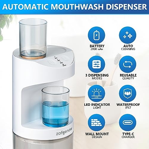 ZOFGENOW Automatic Mouthwash Dispenser for Bathroom,Bathroom Accessories 19.4 Fl Oz Dispensers with Magnetic Cups,Wall Mounted Dispenser,Suitable for All Age Groups,White - color: White