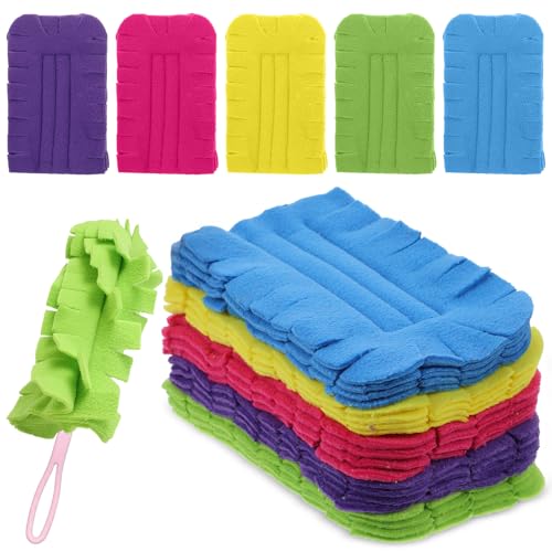 20 Pcs Reusable Duster Refills, 360° Fleece Cleaning Pads for Ceiling Fans, Blinds & Furniture (Blue, Pink, Yellow, Green, Purple, 7.3 x 4.7 Inches)