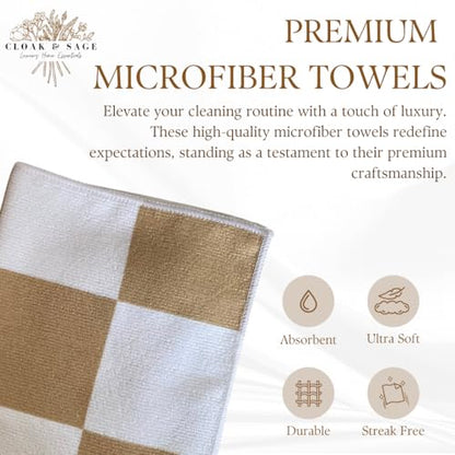 Microfiber Cleaning Cloths 13x13 – Lint-Free, Streak-Free Reusable Towels for Kitchen, Glass, Bathroom & Car | Cloak & Sage - color: Latte