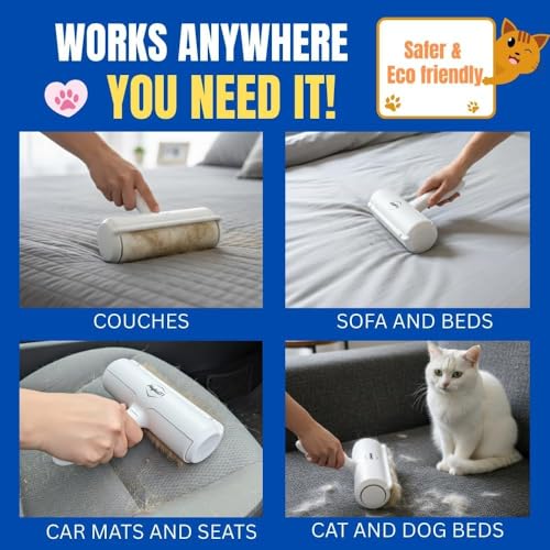 Pet Hair Remover Roller Reusable Lint Roller for Dog & Cat Hair – Fur Remover for Couch, Furniture, Carpet, Car Seats & Clothes – Portable Manual Pet Hair Cleaning Brush (White) - color: White