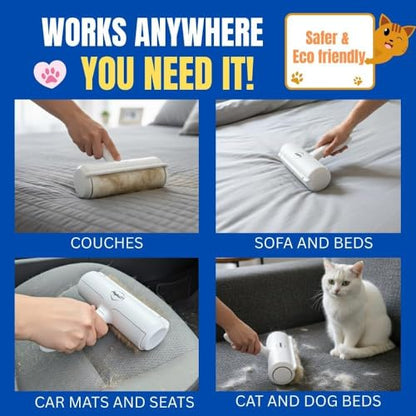 Pet Hair Remover Roller Reusable Lint Roller for Dog & Cat Hair – Fur Remover for Couch, Furniture, Carpet, Car Seats & Clothes – Portable Manual Pet Hair Cleaning Brush (White) - color: White