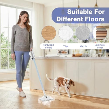 Steam Cleaner, 6 in1 Rotated Steam Mop Cleaner with 2 Modes, 2 Microfiber Pads, 400ML Removable Tank, 23FT Power Cable, Detachable Steam Mops for Floor, Laminate Floor, Tiles Cleaning (Denim Blue) - color: Denim Blue