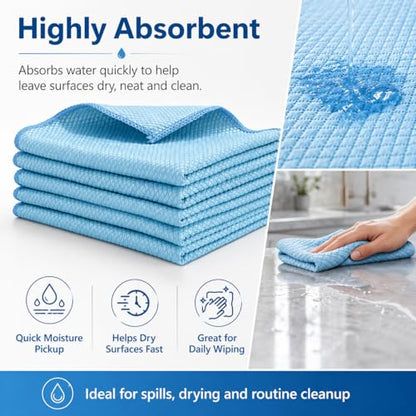 Microfiber Cleaning Cloths for Glass, Ultra-Fine, Highly Absorbent, Streak-Free, Fish-Scale Pattern, Extra-Thick, Blue, 5-Pack