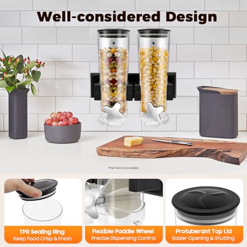 Wall-mounted Food Dispenser, 3L 2 Buckets Coffee Bean Candy Rice Dispenser, Dry Food Dispenser Cereal Dispenser Grain Storage Dispenser for Home, Kitchen, Countertop, Cutlery Rack (Black) - color: Black