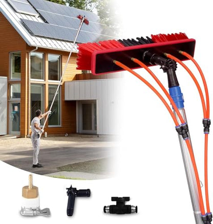Water Fed Pole Kit Adjustable Solar Panel Cleaning Kit Cleaner Tool for Window Glass Roof Outdoor Glass Brush Window Washing Equipment (37FT) - size: 37FT