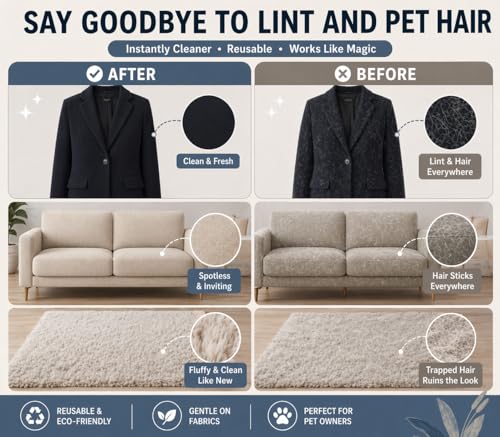 2 PCS PAWZZ Pet Hair Removal Glove for Dogs & Cats, Great for Deshedding & Removing Fur from Couch, Carpet, Car Seats & Clothing, with Bonus Lint Roller