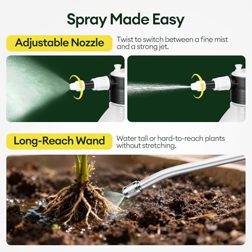 MAYGROVE 50oz Pump Sprayer, Hand Water Spray Bottle for Indoor Plant, Clear Plant Sprayer with Side Filling Port, Measuring Cup, Adjustable Nozzles, Safe Pressure Relief Valve