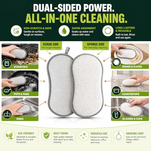 Kitchen Cleaning Bundle: 6 Non-Scratch Scrub Sponges, 6 Microfiber Cloths 16x16 and 20 Code H Trash Bags 8-9 Gallon, Cleaning Supplies for Kitchen, Sink, Bath and Dishes