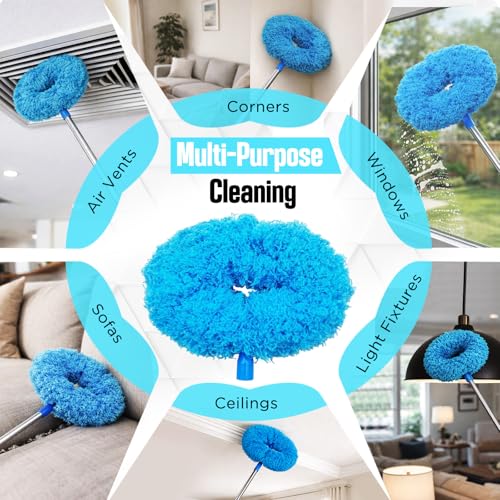 Ceiling Fan Cleaner Duster with Extension Pol, 12 to 51 Inch Duster Length, Reusable Microfiber Dusters for Cleaning Fan Blades, Cobwebs, Walls, Windows & High Ceilings, Removable, Blue - color: Blue