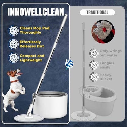 VENETIO Innowellclean Spin Mop and Bucket Set with Water Filtration System | Self-Cleaning, Dry/Wet 3-in-1 Microfiber Mop for Floor Cleaning, Home, Kitchen Hardwood, Laminate (5 Pads & Triangle Head) - style: SG01 - 5 Pads and Triangle Head