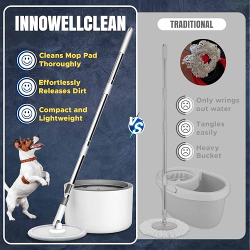 VENETIO Innowellclean Spin Mop and Bucket Set with Water Filtration System | Self-Cleaning, Dry/Wet 3-in-1 Microfiber Mop for Floor Cleaning, Home, Kitchen Hardwood, Laminate (5 Pads & Triangle Head) - style: SG01 - 5 Pads and Triangle Head