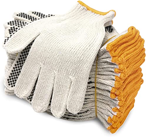 Evridwear Cotton Polyester String Knit Shell Safety Protection Work Gloves for Painter Mechanic Industrial Warehouse Gardening Construction Men & Women 12 Pairs, With One Side Dots, S Size - color: One Side Dots, size: Small