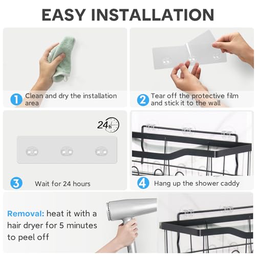 20 Pack Shower Caddy Adhesive Replacement, Strong Adhesive Hooks for Shower Caddy, Waterproof Shower Adhesive Strips, No Drilling,for Bathroom Storage Shelves and Kitchen Racks - color: Transparent-20 Pack