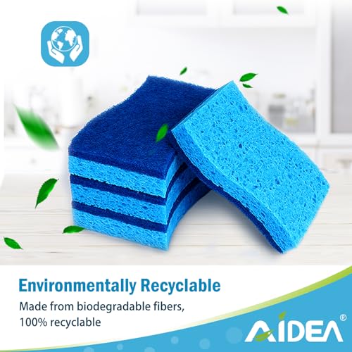 AIDEA Sponges Kitchen, Non Scratch Scrub Sponge, 6Count, Sponges for Non Stick Cookware, Cleaning Sponge for Dishes, Cleans Fast Without Scratching, Cleaning Power for Kitchen, Bathroom, Household - color: Blue