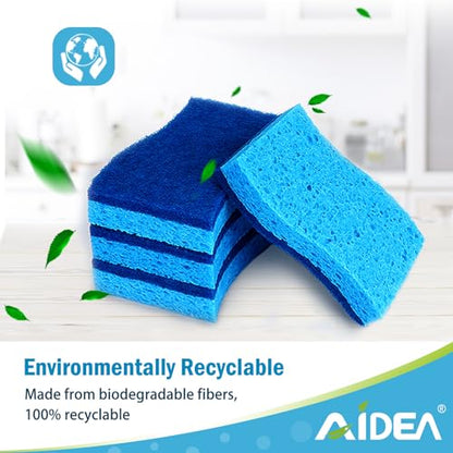 AIDEA Sponges Kitchen, Non Scratch Scrub Sponge, 6Count, Sponges for Non Stick Cookware, Cleaning Sponge for Dishes, Cleans Fast Without Scratching, Cleaning Power for Kitchen, Bathroom, Household - color: Blue