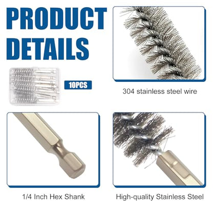 10 Pcs Wire Brush for Drill，Ultra-Durable Metal Wire Brush Set w/ 1/4" Hex Shank, Multiple Sizes Compatible with Power Drill, Impact Driver & Tube Cleaning