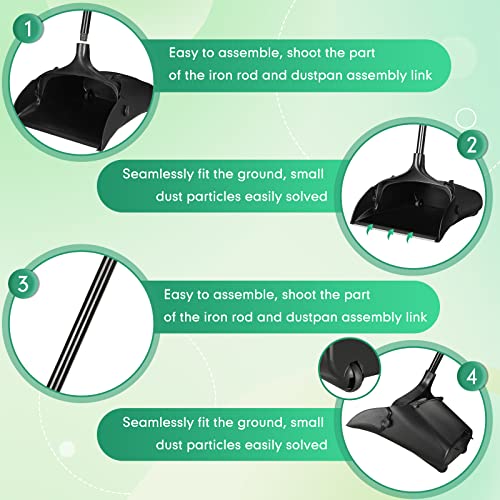 Weewooday 8 Pieces Commercial Lobby Dustpan Plastic Upright Dust Pan with Long Handle Metal Upright Dustpan Heavy Duty for Restaurants Commercial Lobby Garage Home and Outdoors Use (Black) - color: Black
