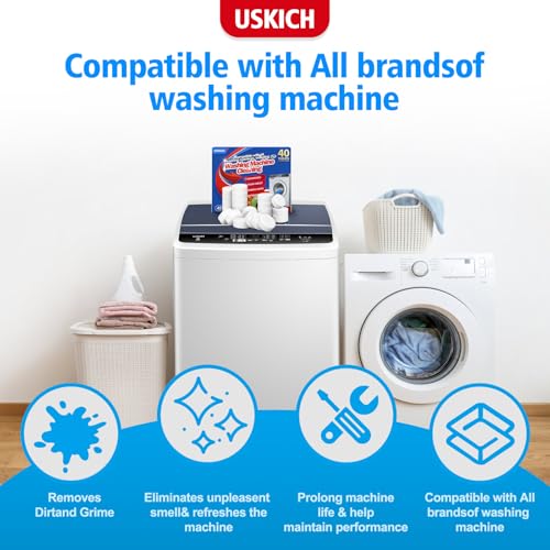 USKICH 40 Pack Washing Machine Cleaner Tablets,Deep Cleaning Descaler For HE Front Loader & Top Load Washer,Washer Machine Cleaning Tablets Clean Inside Drum and Laundry Tub Seal,Septic Safe - style: Cleaners-40P