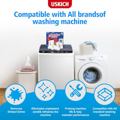 USKICH 40 Pack Washing Machine Cleaner Tablets,Deep Cleaning Descaler For HE Front Loader & Top Load Washer,Washer Machine Cleaning Tablets Clean Inside Drum and Laundry Tub Seal,Septic Safe - style: Cleaners-40P