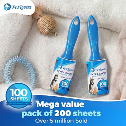 PetLovers Extra Sticky Lint Roller Value Set 200 Sheets for Pet Hair Removal, Dog and Cat Lint Remover 2 Pack - size: 2 Pack Lint Roller