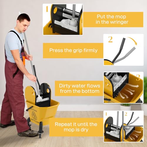 Heavy-Duty Mop Bucket with Wringer System for Efficient Floor Cleaning – Rolling Cart Design with Large Capacity and Smooth-Castor Mobility
