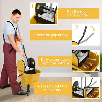 Heavy-Duty Mop Bucket with Wringer System for Efficient Floor Cleaning – Rolling Cart Design with Large Capacity and Smooth-Castor Mobility