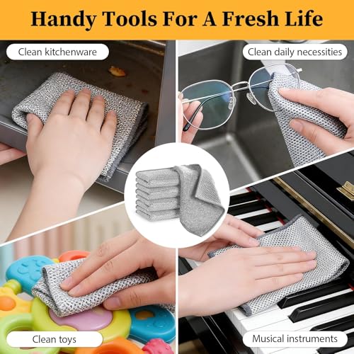 Double Layer Multipurpose Non Scratch Scouring Pads Kitchen Dish Rags Cleaning Cloths for Home Cooktop Use 5 Pack - color: Silver 5-pack