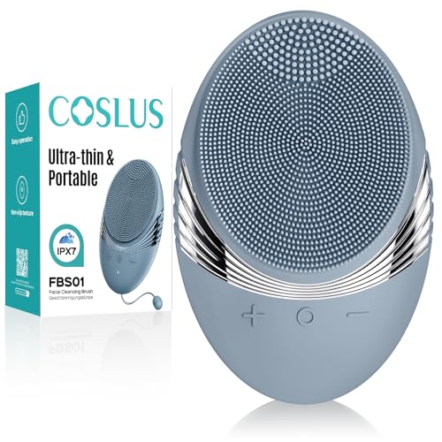 COSLUS FBS01 Facial Cleansing Brush Face Scrubber, Compact for Travel | Rechargeable, Gentle Silicone, 5 Cleansing Modes, Deep Cleaning for Men & Women, Removing Blackhead Exfoliating, Hazy Blue - color: Hazy Blue